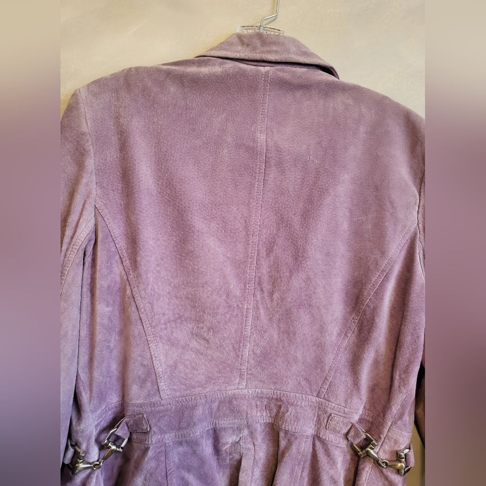 Vintage GUESS Leather Suede Short Lavender Cinch Waist Jacket Size M - Picture 10 of 15